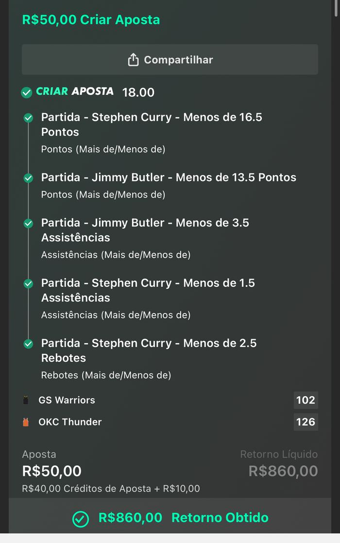 Bilhete: R$ 50 viraram R$ 860, odd 18.00